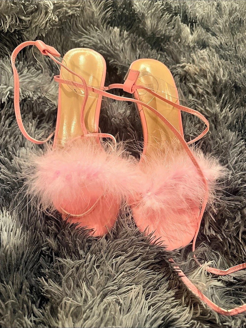Pink Feather Heeled Sandals Like New